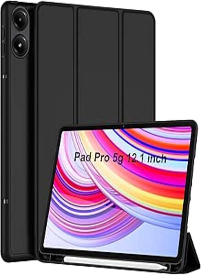 TGK Trifold Cover for Redmi Pad Pro 12.1 inch Tablet with Pencil Holder (Black)
